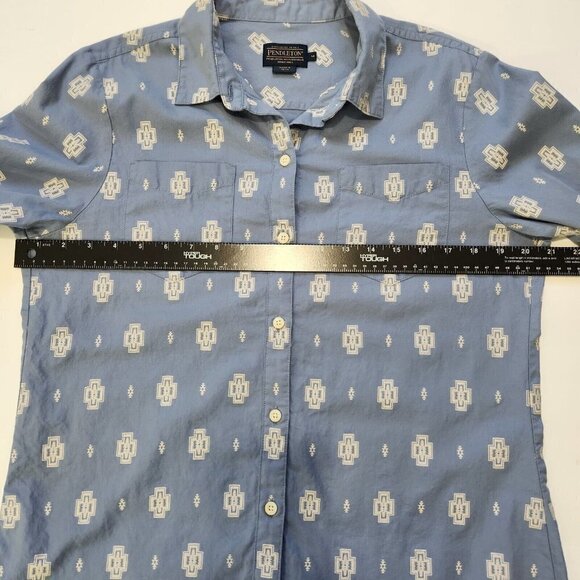 Pendleton Button Up Shirt Womens M Southwestern Blue‎ White Roll Tab Sleeves - Picture 7 of 10